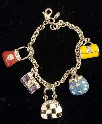 Premier Designs Cartera Dije Pulsera 5 Dijes Cristales y Esmalte Colorido 7.25" Foto 1 de 4