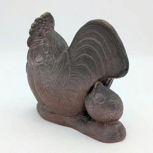 Bizen Ware Rooster & Chick Figurine by Kiyomaro Kiln Zodiac Statue 16cm - Picture 1 of 16