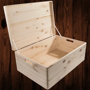 Extra Large Plain Pine Decorative Wood Storage Box Lid & Handles | 60x40x23 cm - Picture 1 of 10