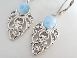 Sterling Silver 925 Natural Vintage Style Leverback Dangle Drop Earrings - Picture 1 of 6