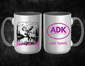 PERSONALIZED ADK MOUNTAINS GIFT: MOOSE 15 OZ COFFEE MUG - Picture 1 of 1