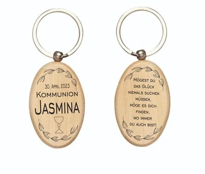 MARKENLOS Schlüsselanhänger Holz Gravur Taufe Kommunion Konfirmation Geschenk Feier