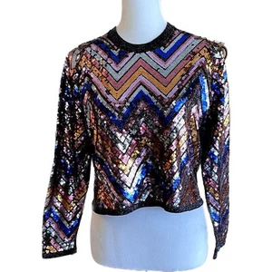 Zara Knit, Small, Fully sequin top, cropped, long sleeve, bling - Picture 1 of 5