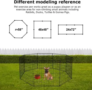 8-Panel Metal Dog Playpen - Portable Indoor/Outdoor Exercise Fence, 24" Black - Picture 1 of 7