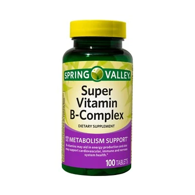 Spring Valley Super Vitamina B Complejo Tabletas Suplemento Dietético, 100 Unidades Foto 1 de 4