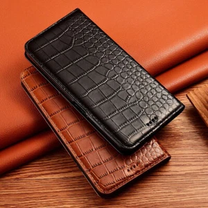 Genuine Leather Flip Case For Samsung Galaxy S25 S24 Ultra S23 S22 Wallet Cover - Picture 1 of 15