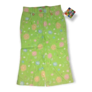 Stride Rite Pants Girls 4 Green Cropped Cotton Elastic Waist Retro Floral Summer - Picture 1 of 12