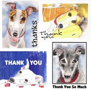 Set of 4 Assorted Greyhound Dog Art Thank You Cards w/envelopes - Picture 1 of 5