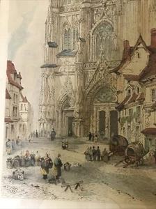 1883 - Dibdin - Bentley - Radierung - Kunst - Abbeville - Vulkran - Druck - bemalt - Bild 1 von 11