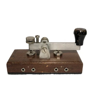 Vintage Swiss Morse Code Key Metal Wood Military Old Telegraph (For Parts) - Zdjęcie 1 z 11