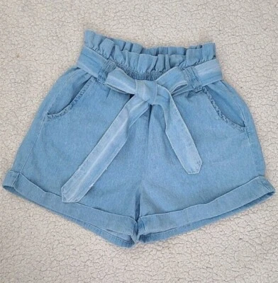 Pantalones cortos de mezclilla ligeros con cintura atada bolsa de papel para casa de muñecas talla 1 Foto 1 de 4