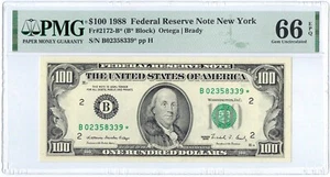 1988 $100 New York Star Federal Reserve RARE B*Block ☆☆ PMG 66 EPQ ☆☆ Fr#2172-B* - Picture 1 of 2