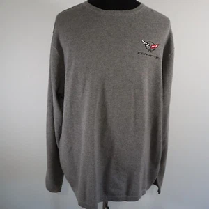 Vantage Sweater Mens XL Combed Cotton Pullover Knit Crew Neck Gray Corvette Logo - Picture 1 of 8