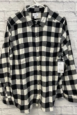 New Croft Barrow flannel shirt womens sz 2X button up top black plaid extra soft - Image 1 of 4