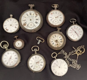 Lot of 9 Antique Pocket Watches for Parts or Restoration - Picture 1 of 6