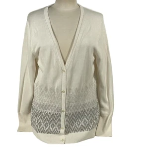 Neu mit Etikett Eddie Bauer Christine elfenbeingrau Fair Isle klassische Strickjacke Pullover Gr. XL - Bild 1 von 11