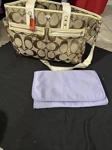 COACH Signature Brown Optic Baby Diaper Bag Shoulder Tote Leather Canvas Read - Picture 1 of 21