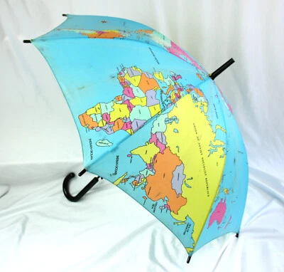Paraguas de lluvia vintage Shaw World Map tamaño completo colorido mango gancho RARO Foto 1 de 4