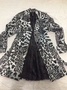 Women's SZ 8 NU Options Rain Jacket SNOW Leopard Print TRENCH COAT MID-THIGH LG - Picture 1 of 13