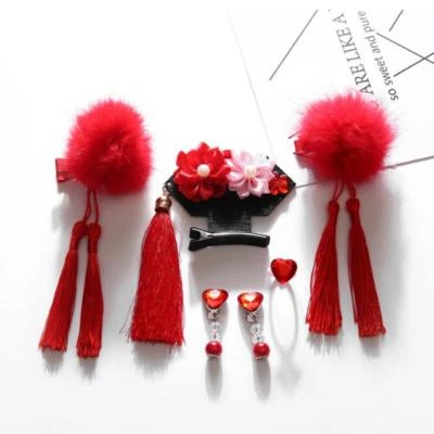1Set Baby Girl Retro Tassel Hair Clip Flower Hair Accessories Cute Hairband Gift - Image 1 of 2