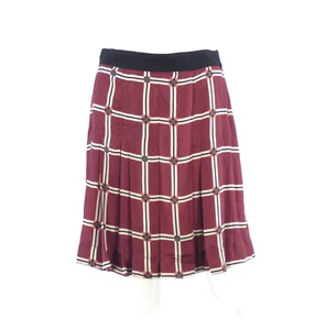 Zara Skirt Pleated Checked Burgundy Knee Length Sexy Casual Smart Teen Size S - Picture 1 of 12