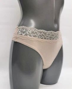 M &S Thong Knickers Cotton Blend Rich Low-Rise Dainty Lace Trim 6 to 26 251201 - Picture 1 of 29