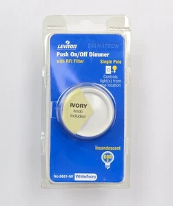 Interruptor atenuador de encendido/apagado Leviton modelo #6681 blanco/marfil perilla filtro RFI NUEVO EN PAQUETE - Imagen 1 de 5