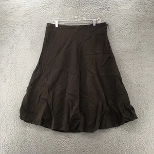 Chicos Linen Midi Skirt Womens 3 Brown A-Line Flat Front Side Zip Lined Casual - Picture 1 of 11