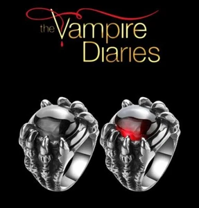 The Vampire Diaries, Gothic, Pagan, Onyx, Ruby, Dragon Claw, Silver Plated Ring - Picture 1 of 10