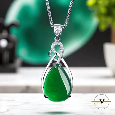 COLLANA DONNA  ARGENTO 925 CON PIETRA NATURALE GIADA VERDE E ZIRCONI - Immagine 1 di 4
