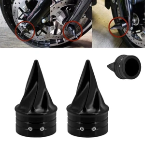 Black Twisted Spike Front Axle Nut Covers For Harley Touring Road Glide Softail - Picture 1 of 8