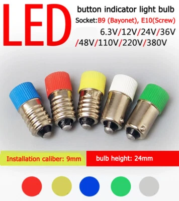 E10 B9 LED Instrument Warn Light Bulb 0.5W 6.3/12/24/36/220/380V Screw/Bayonet - Image 1 of 4