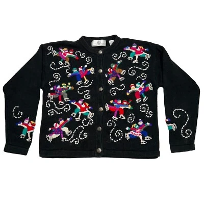 Design Options Cardigan Size Med Ice Skating Couple Winter Holiday Christmas - Image 1 of 4