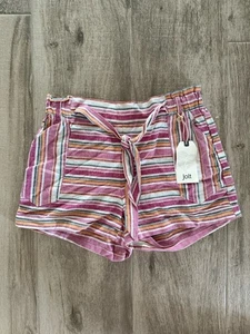 Jolt Shorts High Rise Linen Blend Striped Tie Front Size Medium Pink Multi Color - Picture 1 of 4