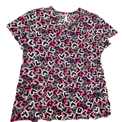 Blusa esfoliante branca corações cruzados tamanho médio preta com rosa manga curta namorados - Imagem 1 de 4