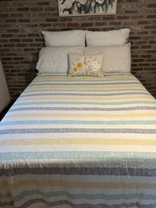 KAS ROOM GRETA Copripiumino King BOHO 110” X 96” Giallo Blu Copriletto a Righe - Foto 1 di 6