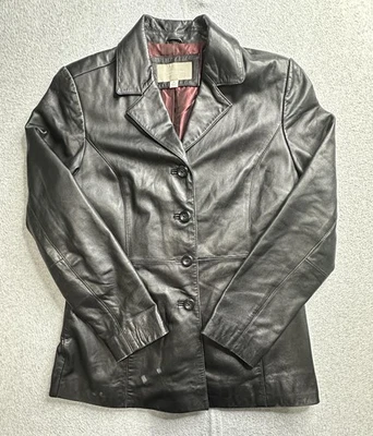 Croft & Barrow Jacket Womens Medium Black Leather Lambskin Button Blazer Coat - Image 1 of 4