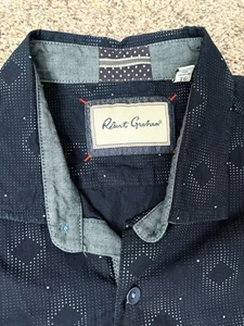 Robert Graham geometrisches geknöpftes Hemd Herren XL klassische Passform blau Designer - Bild 1 von 9