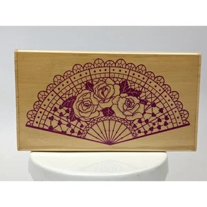 Victorian Lace & Roses Floral Hand Fan Rubber Stamp, Vintage Stamp Oasis 315J - Picture 1 of 10