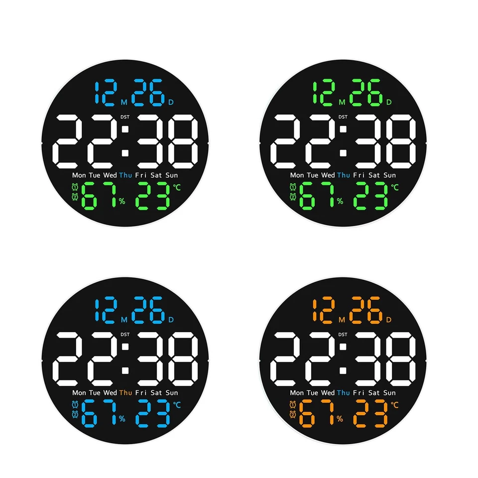 Timer Digital Wall Clock Timer 12/24H Round Auto Dimming Date Week with Night - Immagine 1 di 1