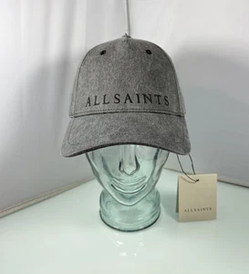 AllSaints All Saints Baseballkappe Mütze großes Logo graue Waschung Lederriemen neu mit Etikett - Bild 1 von 13