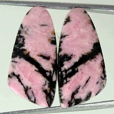 25.00Cts Natural Rhodonite Cushion Pair Loose Gemstone Earring Making 11x24x4mm - Image 1 of 4