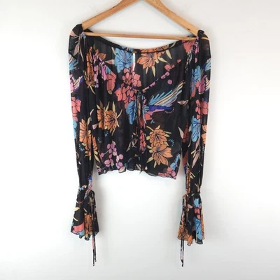 Top corto boho Free People para mujer estampado floral del paraíso con corbata frontal talla S Foto 1 de 4