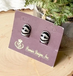 VTG Premier Designs Dallas Duo Zebra Silver Rhinestone Clip On Magnetic Earrings - Picture 1 of 4