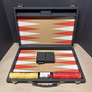 Vintage Backgammon Set w/ Red & Butterscotch Marbled Swirl Bakelite Pieces 1-1/4 - Picture 1 of 14