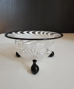 Lauscha Glas Schale Vase Bimini Stil Mundgeblasen Handarbeit Wirbel Muster SW - Bild 1 von 6