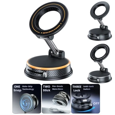 360° Vacuum Magnetic Suction Cup Car Phone Holder Stand Mount Rotation w/ Lock - Image 1 of 4