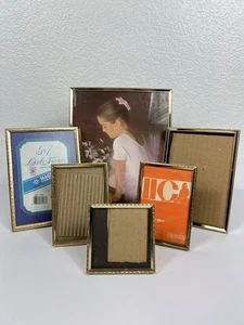 Lot Of 6 Vintage Gold Metal Picture Frames Assorted Sizes Free Standing MCM - Picture 1 of 8