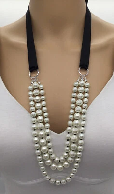 Chico’s Three Layer Black & Pearl Necklace NEW - Image 1 of 2