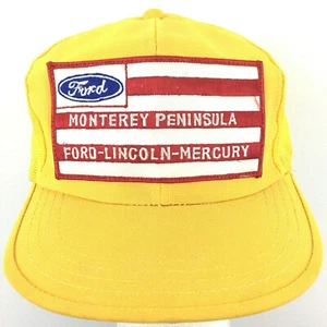 Vtg Ford Lincoln Flag Patch Cap Spell Out Mesh Snapback Trucker Baseball Dad Hat - Picture 1 of 12